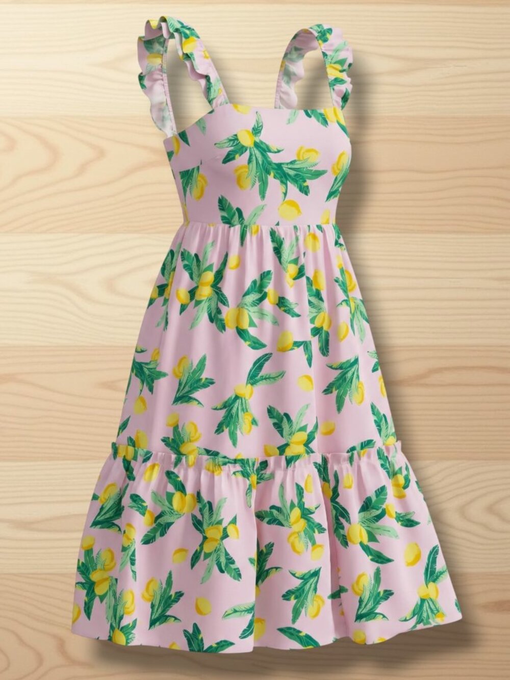 J. Crew Pink‎ Lemon Print Cotton Ruffle Sleeve Midi Dress 10